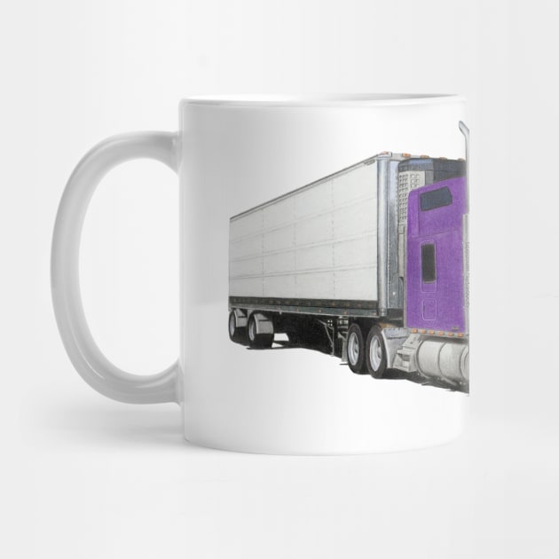 Purple Kenworth Truck pencil Drawing by Sandra Warmerdam